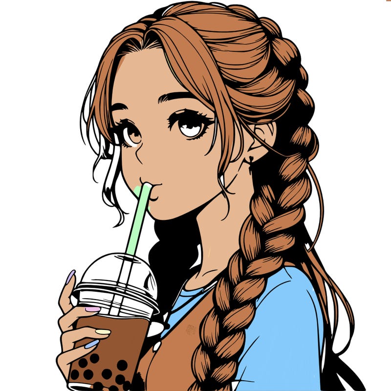 realistic girl with braided hair drinking boba