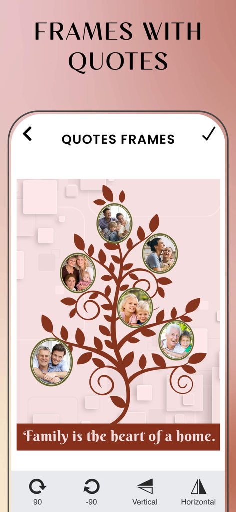 A family tree photo collage with various family pictures and a loving quote.