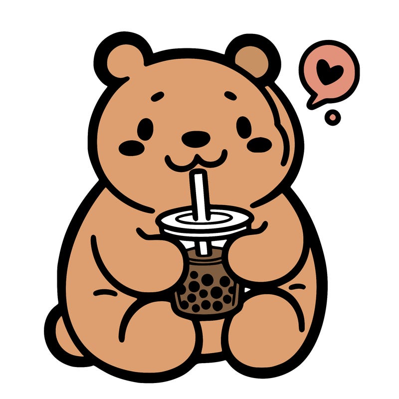 bear drinking boba tea