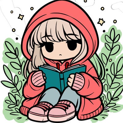 girl in oversized hoodie reading a book