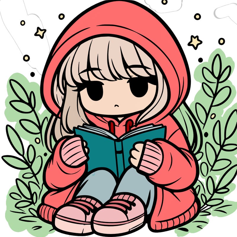 girl in oversized hoodie reading a book