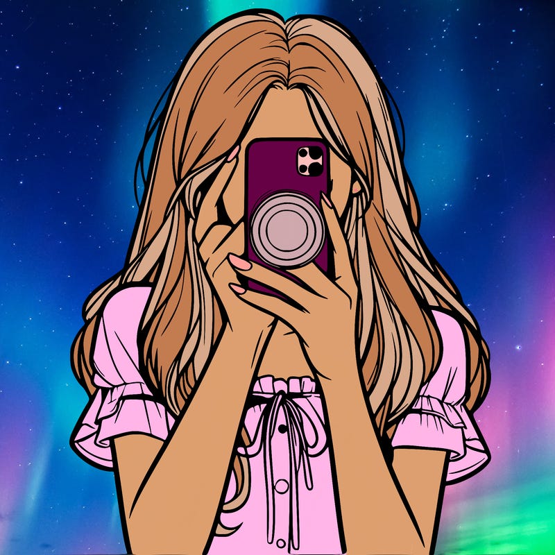 a realistic girl holding her phone taking pictures