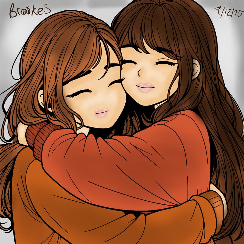 realistic two girls hugging