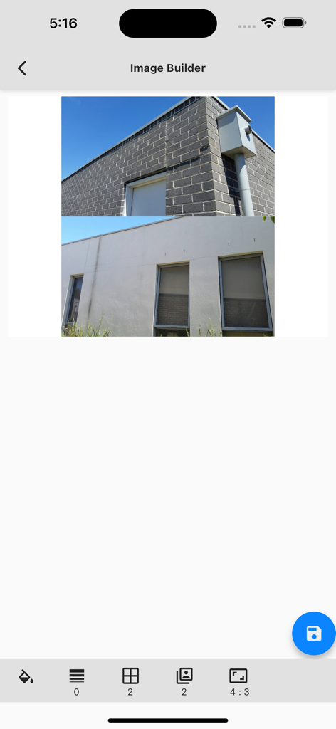 Image Builder interface in Report and Run app with construction site photos