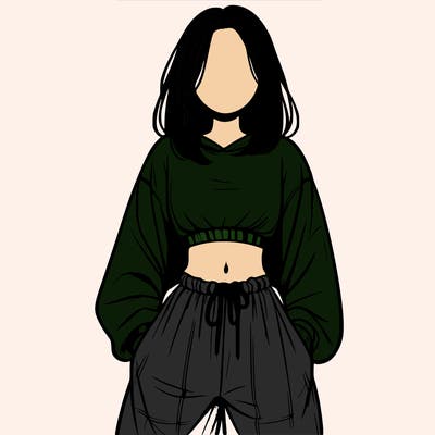 realistic girl faceless with baggy pants and a crop top