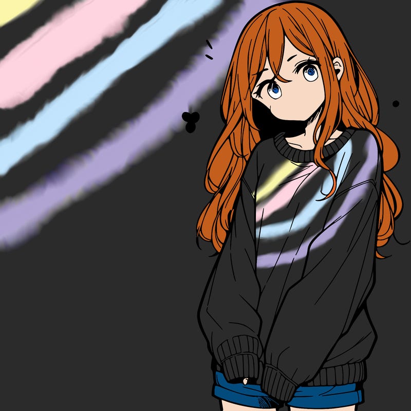 manga teen girl  in a sweater and baggy pants