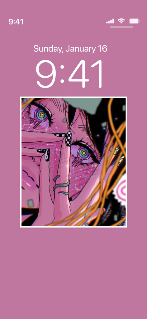 Pink Aesthetic Wallpapers 4K - Una pantalla de bloqueo de iPhone con una obra de arte de anime estético rosa como fondo de pantalla