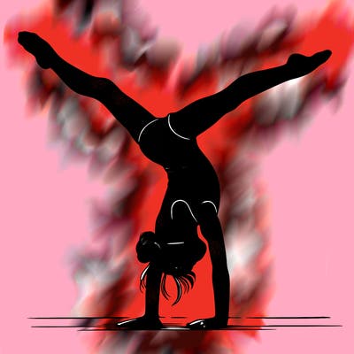 realistic gymnastic hand stand girl in four splits