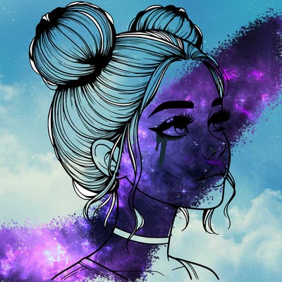 realistic girl with buns on the top of her head