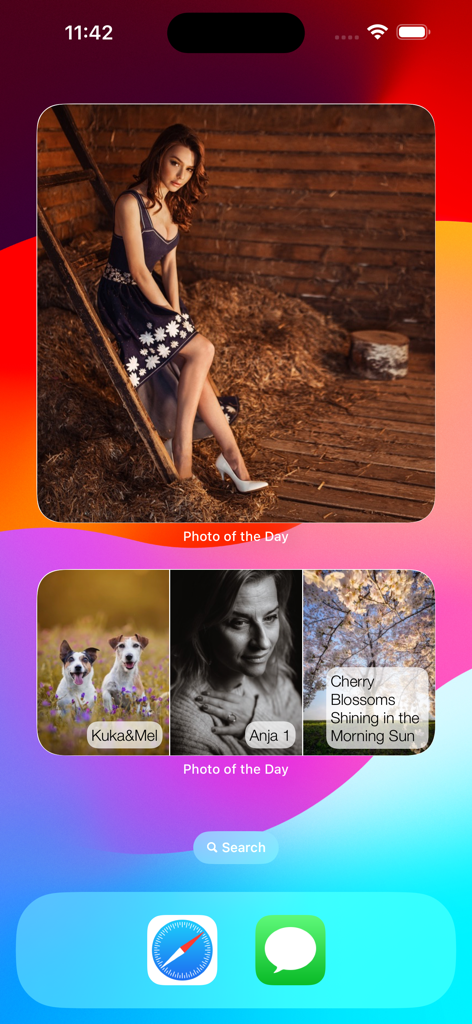 Photo Of The Day Widget - Pantalla de inicio del iPhone con widgets grandes y medianos de Foto del Día con imágenes estéticas curadas