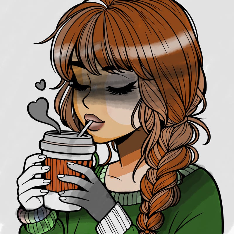 realistic girl drinking coffee