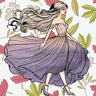 realistic woman in a dress flowing in the wind