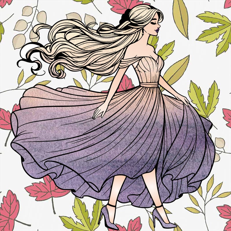 realistic woman in a dress flowing in the wind