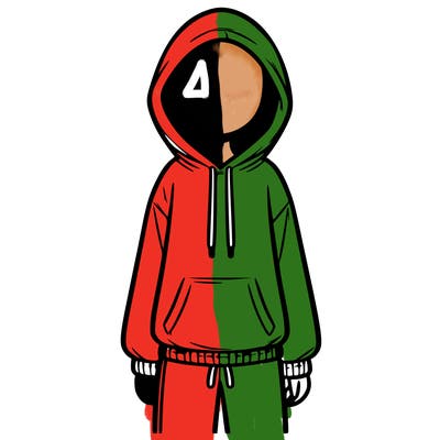 faceless girl in a tracksuit with a hood on and no hair