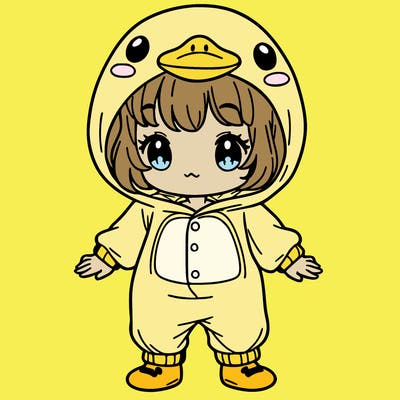 girl in duck onesie