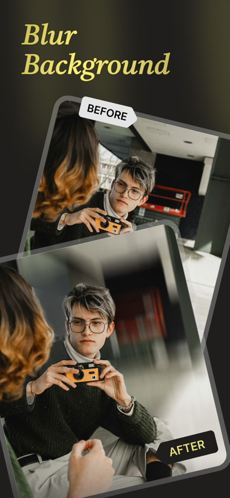 Unblur: Photo Quality Enhancer - Before and after comparison of the background blur feature on a portrait photo