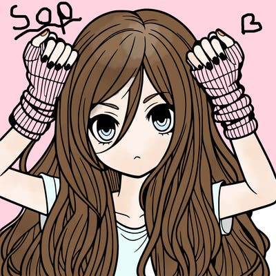 long haired girl with fingerless gloves