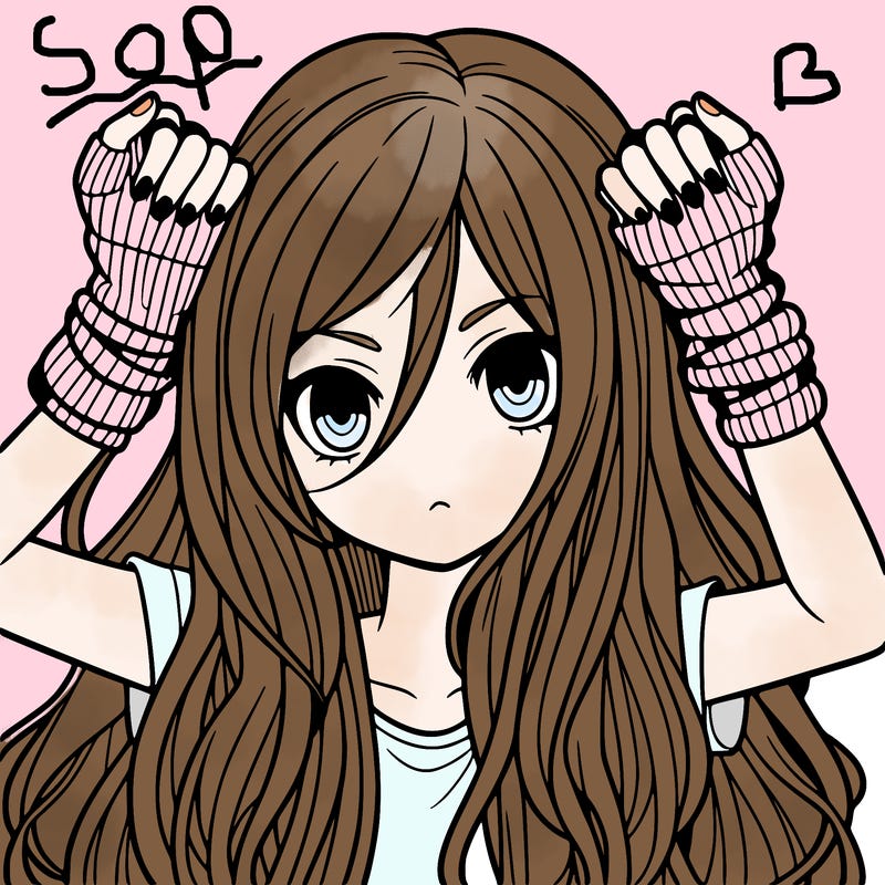 long haired girl with fingerless gloves