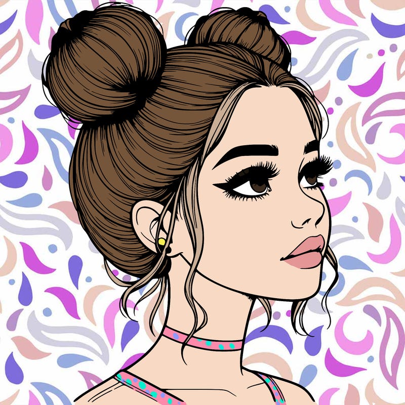 realistic girl with buns on the top of her head
