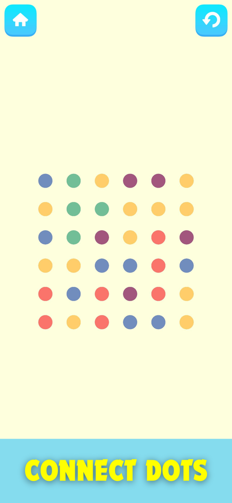 Offline Games Hub: Mini Games - Connect Dots mini game screen with a grid of colorful circles from the Offline Games Hub app.
