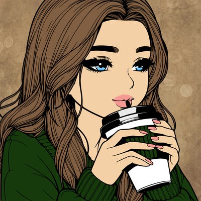 realistic girl drinking coffee