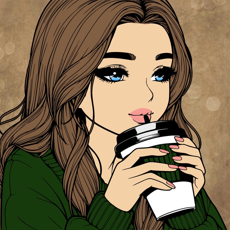 realistic girl drinking coffee