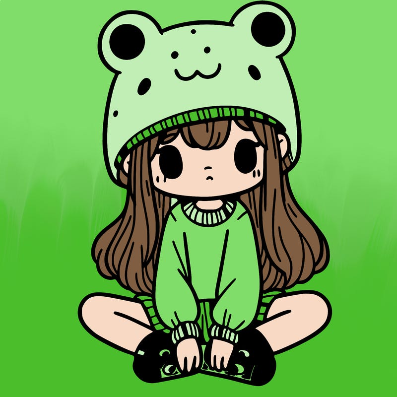 a girl wearing a frog hat and some frog socks