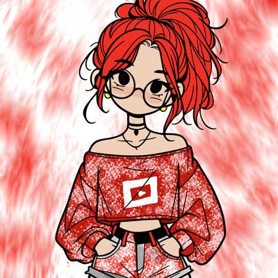 girl with a messy ponytail glasses a baggy crop top and jean shorts