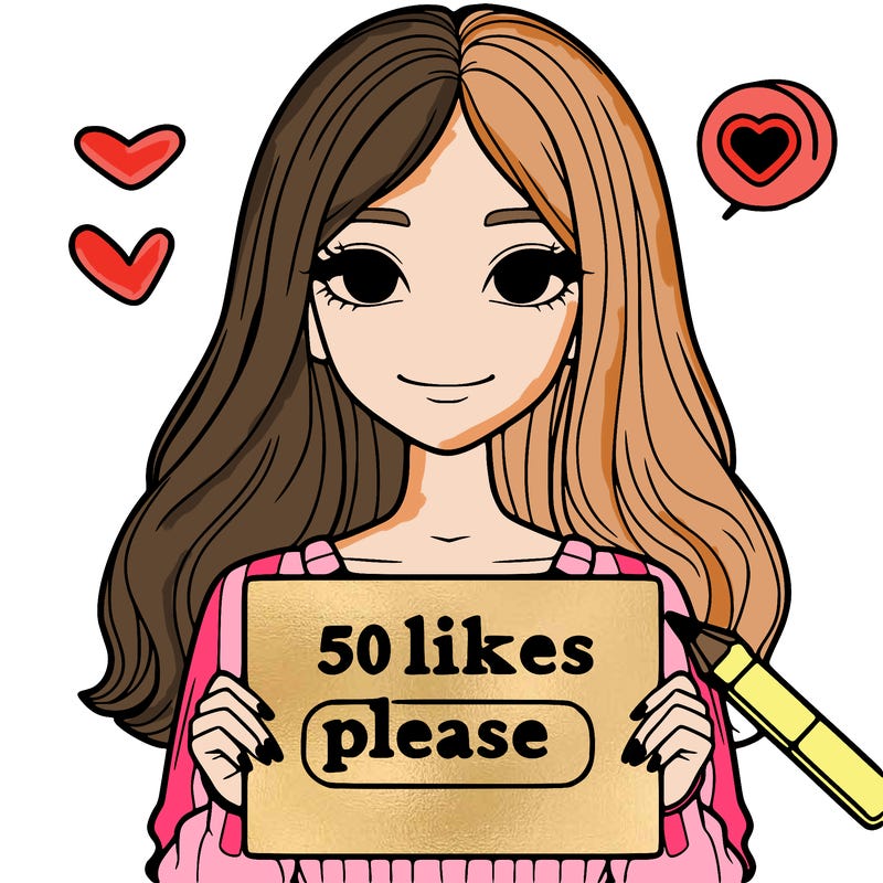 realistic girl with details pretty holding sign that says 50 likes pls