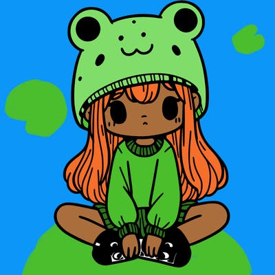 a girl wearing a frog hat and some frog socks