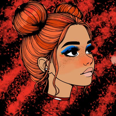 realistic girl with buns on the top of her head