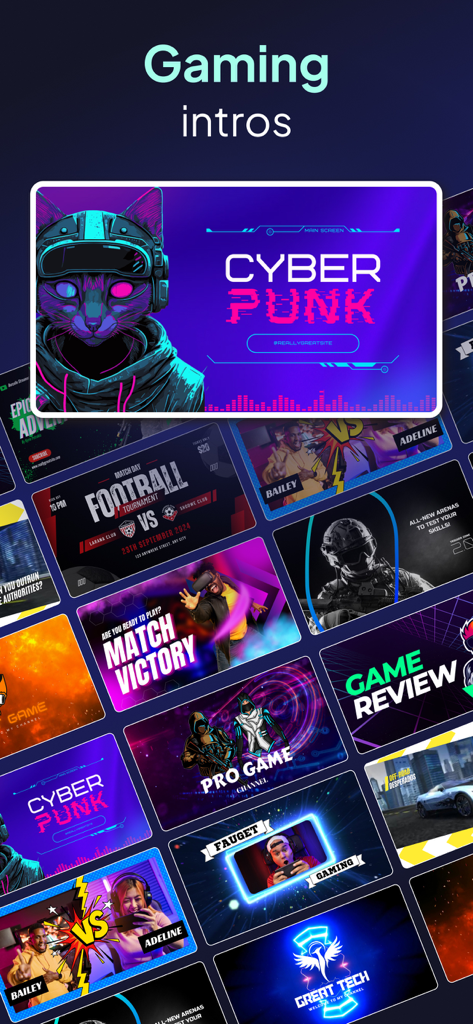 Una collezione di modelli di video intro per gaming personalizzabili per YouTube e social media