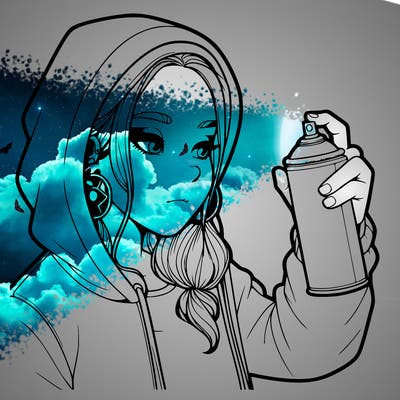 a realistic girl, spray painting