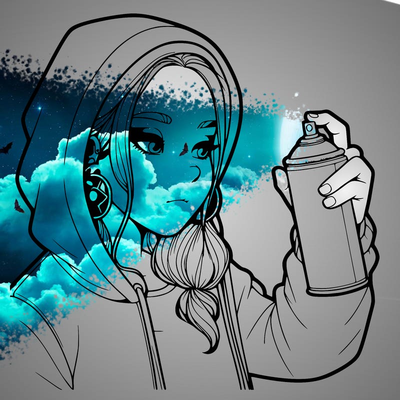 a realistic girl, spray painting