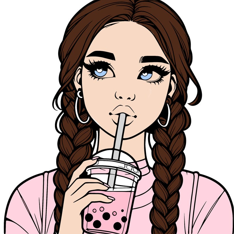 realistic girl with braided hair drinking boba