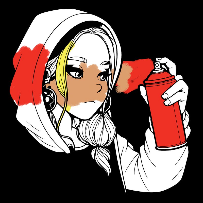 a realistic girl, spray painting