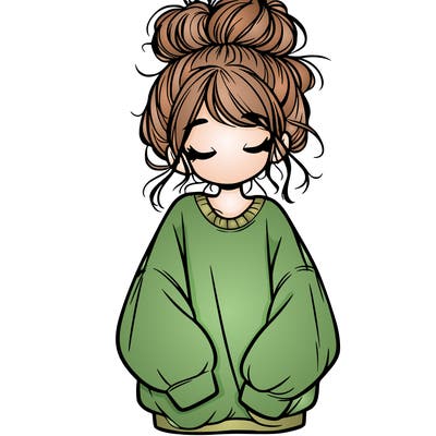 girl with baggy sweatshirt and messy bun