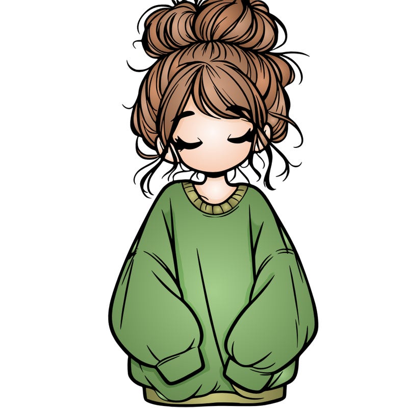 girl with baggy sweatshirt and messy bun