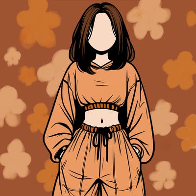 realistic girl faceless with baggy pants and a crop top