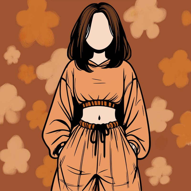 realistic girl faceless with baggy pants and a crop top