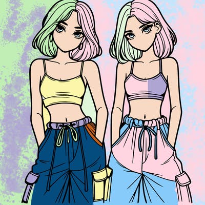 two girls with crop top with baggy pants