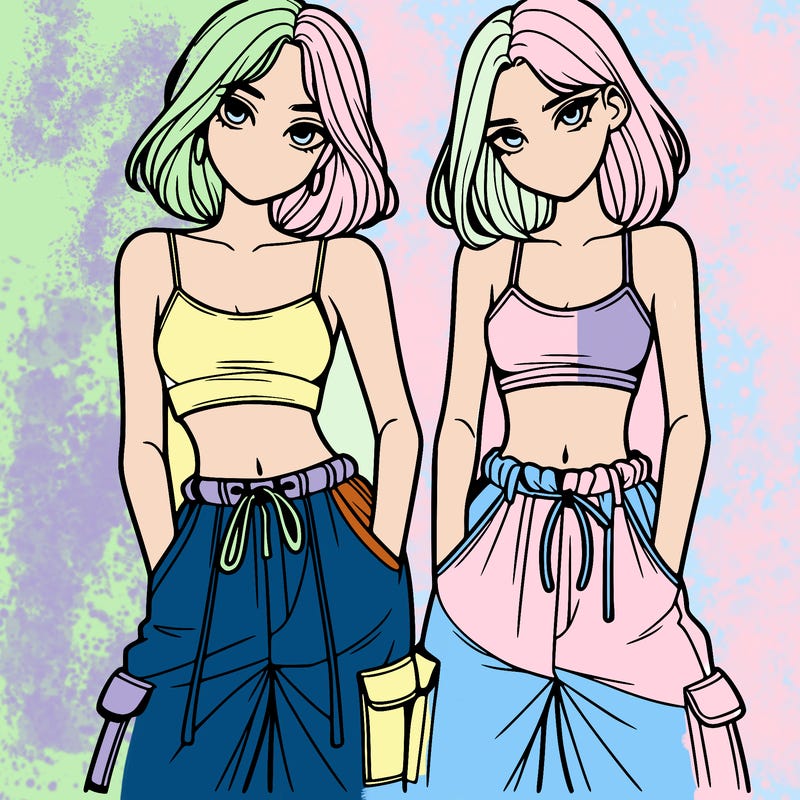 two girls with crop top with baggy pants