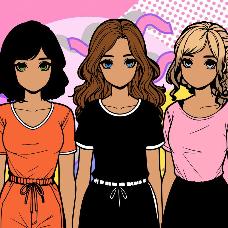 three realistic girls standing up