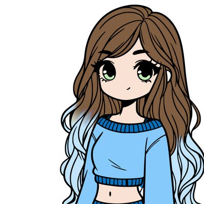 girl with long hair and a crop top with a sweater