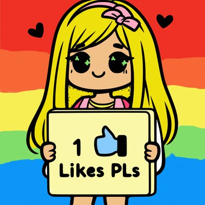 girl holding a sign saying 10 likes pls