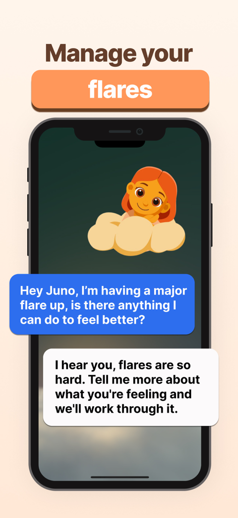Juno app chat interface for managing chronic illness flares with AI support