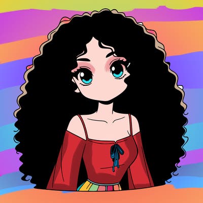 a black anime girl with long afro hair