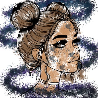 realistic girl with buns on the top of her head