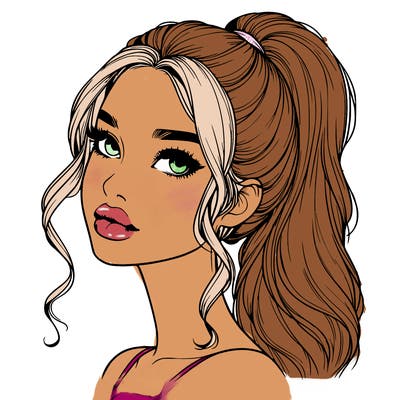 realistic girl with a ponytail on her hair and lips