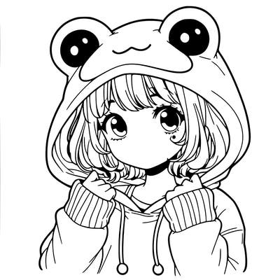 a cute teenage girl wearing a frog hoodie